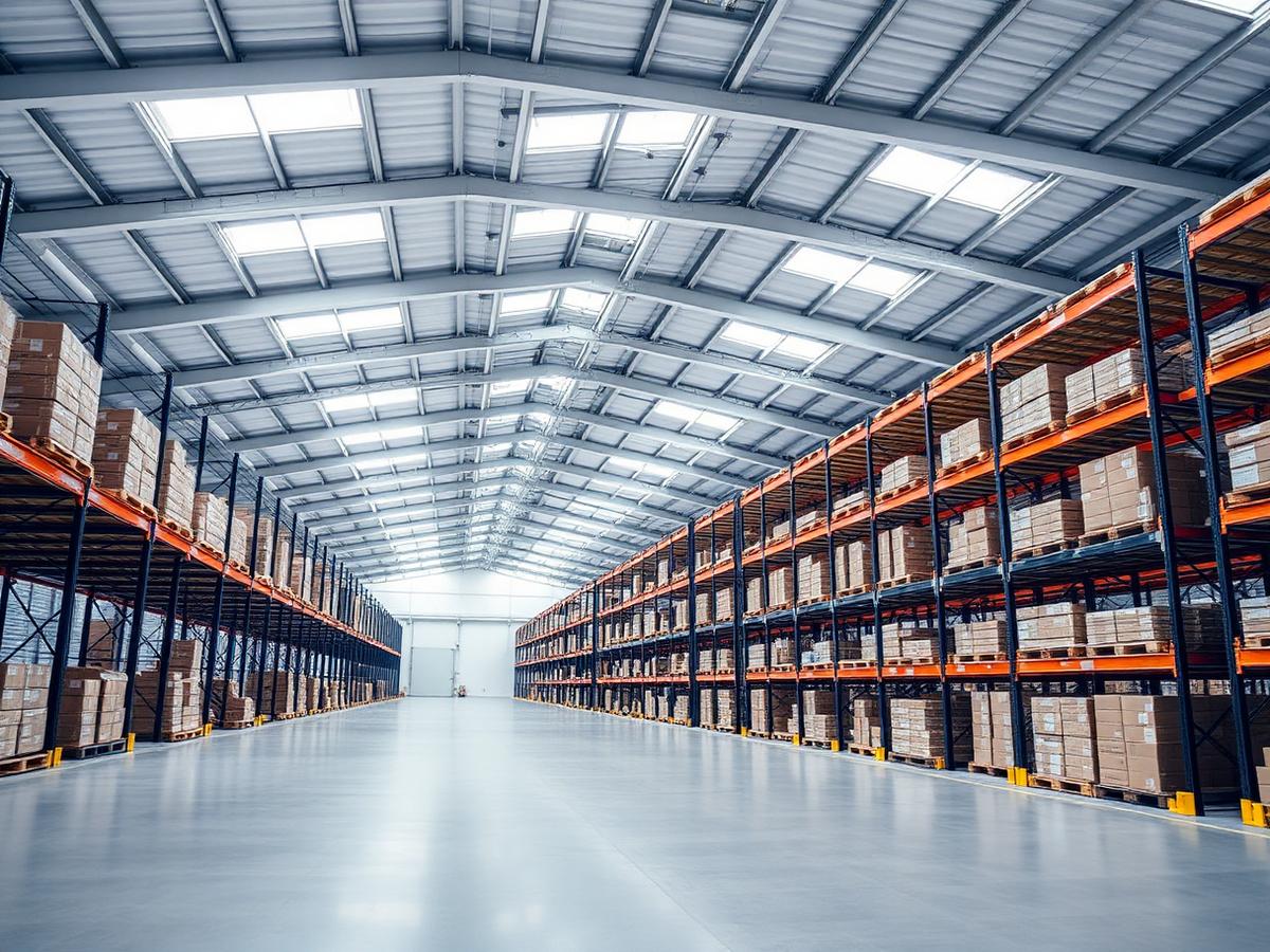 Bright warehouse interior with pallet racking