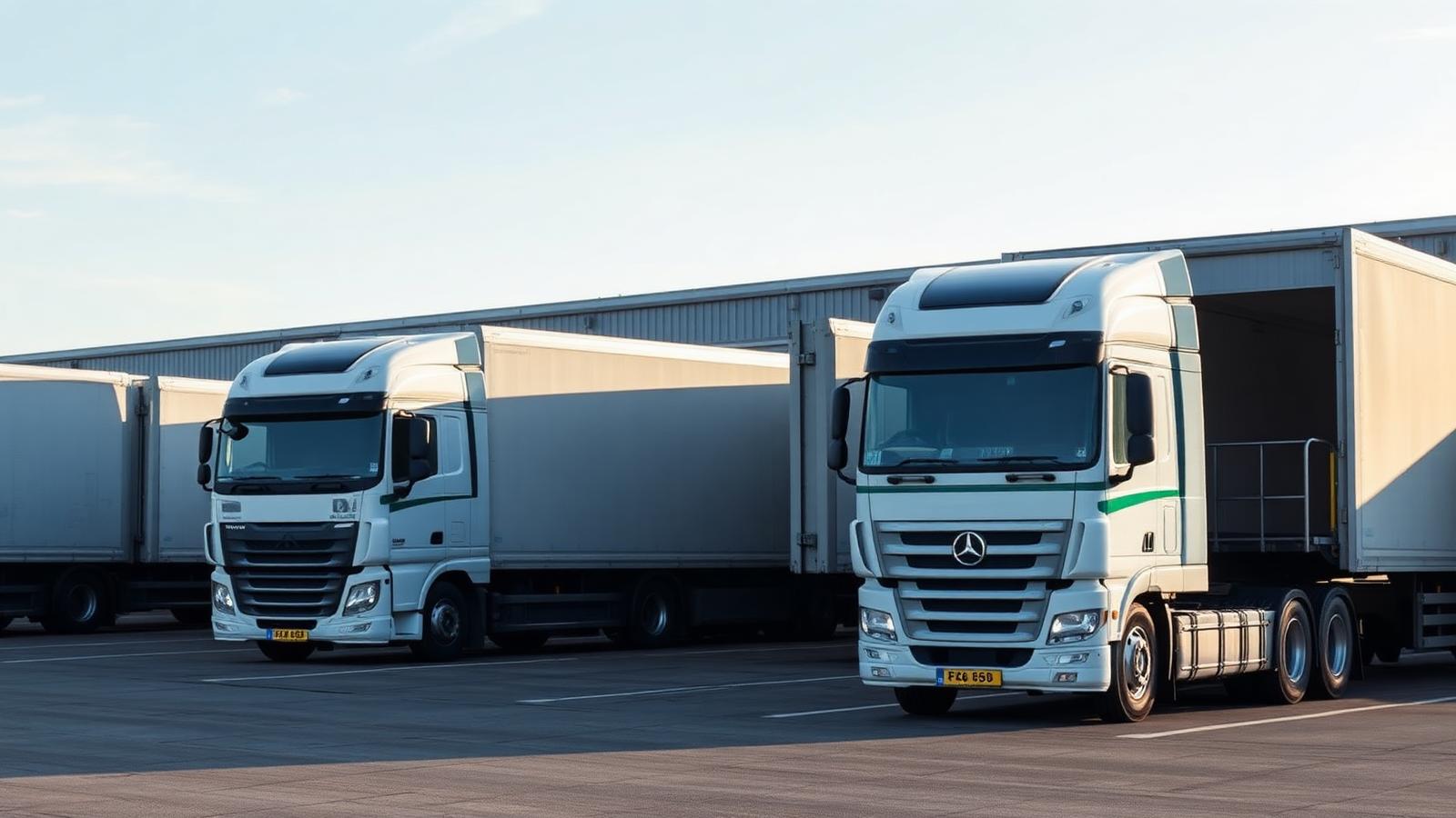 Lorries and trailers at a distribution depot loading bay
